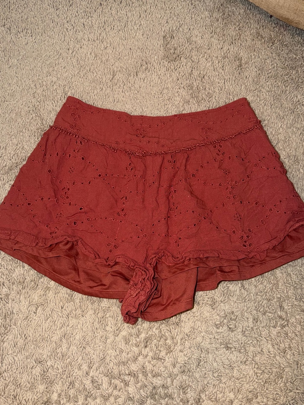 American Eagle Outfitters Rust Eyelet Ruffle Shorts
